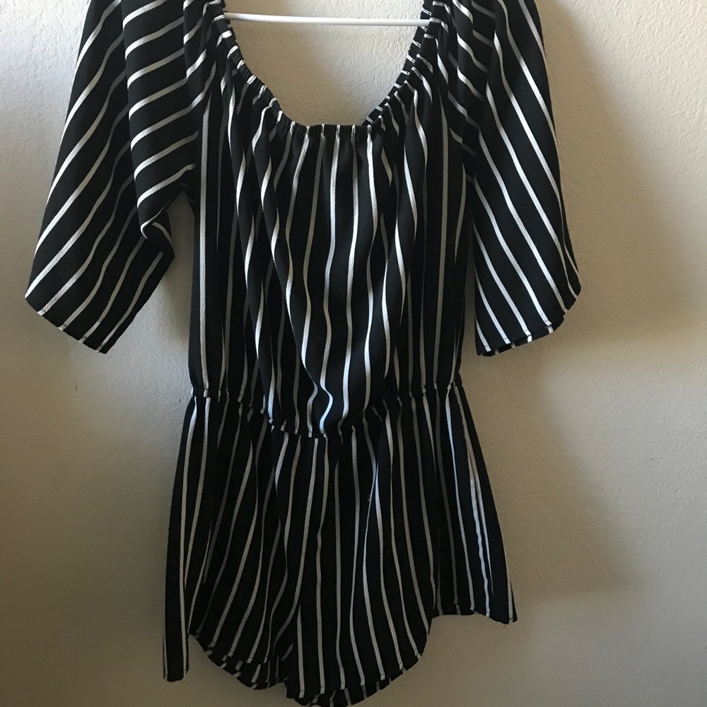 Black and white striped romper